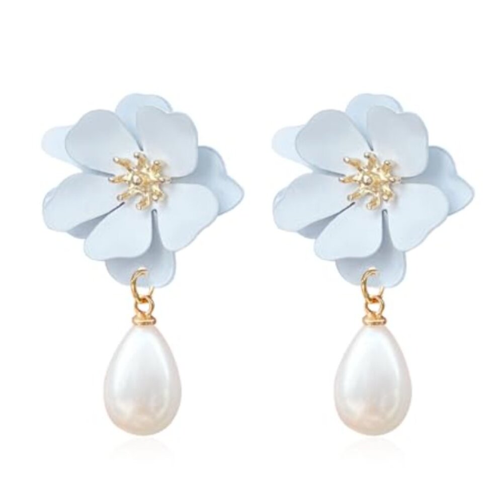 White Pearl Bohemian Flower Earrings